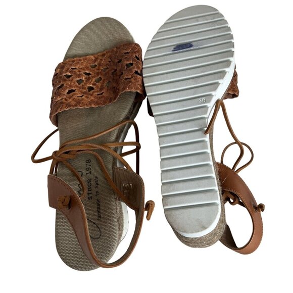 Gaimo Womens Brown Wedge Sandals Size 7 With Lace-Up Ankle Strap & Espadrille Pl - Picture 6 of 8